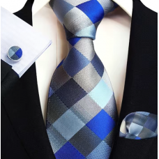 3delige set stropdas manchetknopen pochet tinten blauw grijs en zwart Fantasy